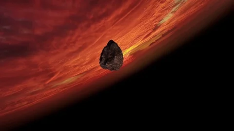 Red Planet With Approaching Asteroid Stock Footage 125006015