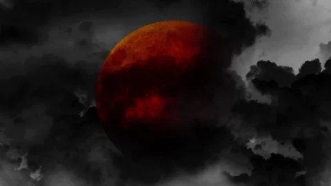 Red Planet in a Black Cloudscape 4K Loop Stock Footage 322070624