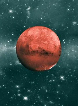 Red planet in the center in front of star map - 3d illustration Illustrazione stock