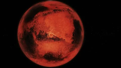 Red planet in deep space with a rough surface and stars in the background Stock Footage 340389278