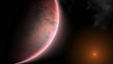 Red Planet is the fourth planet from the Sun. Illuminated of sun. 3D Stock Footage 196870098