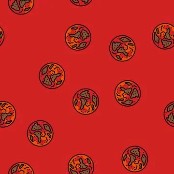 Red planet mars planet vector seamless pattern Stock Illustration