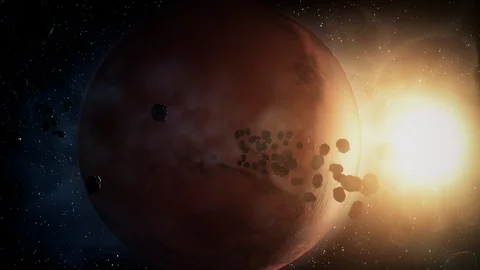 Red planet surrounded by asteroid field, science fiction background, Mars Stock Footage 123897267