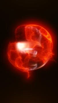 Red plasma energy orb with glowing light flare, translucent sphere, and fie.. Stockillustratie