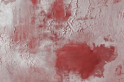 Red plaster texture with rough decorative surface, visible brush strokes an.. Fotos Stock