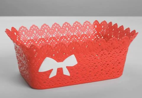 Red plastic basket Foto stock