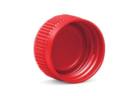 Red plastic bottle caps isolated on white background Stock Photos
