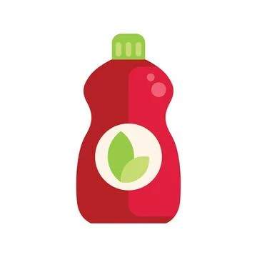 Red plastic bottle with green leaf logo is promoting eco friendly ingredien.. Stockillustratie