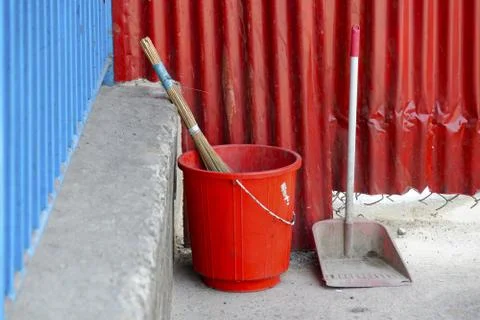Red plastic bucket Stock Photos