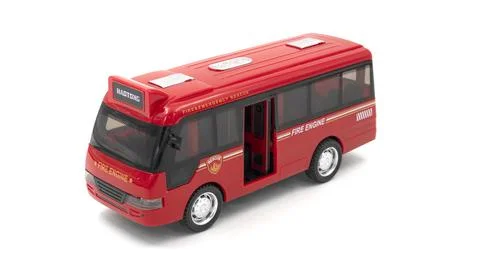 Red plastic bus toy isolated on white background Stock Photos