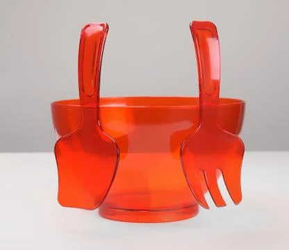 Red plastic container for stirring cake Фото