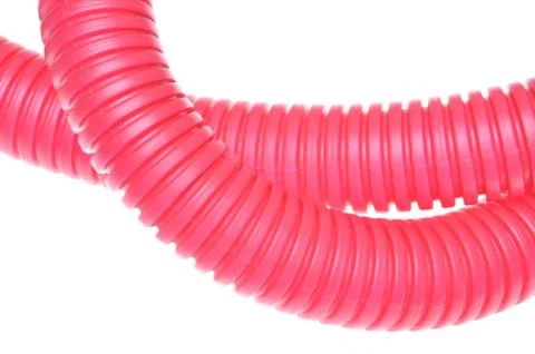 Red plastic corrugated pipe Stock Photos