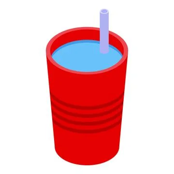 Red plastic cup with blue liquid and straw isometric icon Stock Illustration