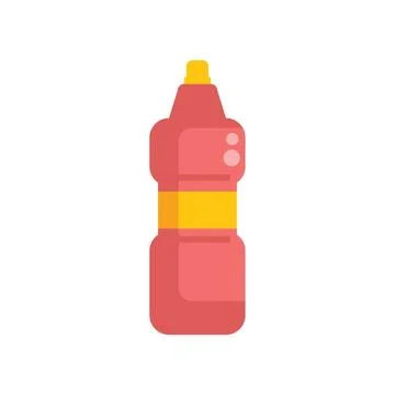 Red plastic detergent bottle with yellow label for laundry cleaning Illustrazione stock