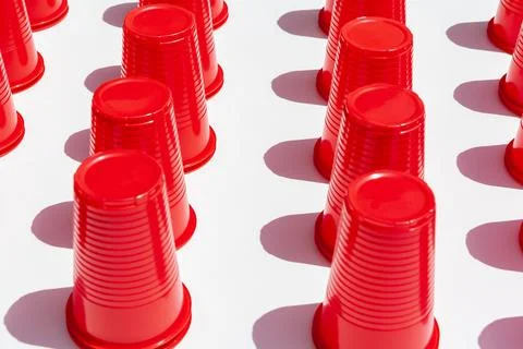 Red Plastic Drinking Cups pattern as a background Foto stock