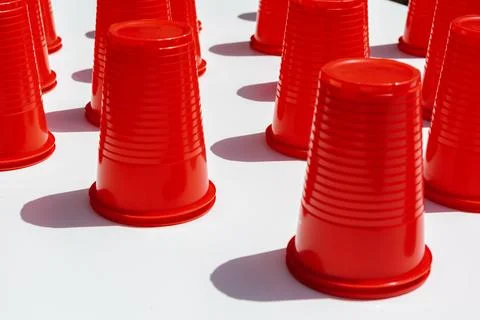 Red Plastic Drinking Cups pattern as a background Stock Photos