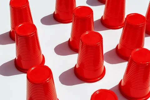 Red Plastic Drinking Cups pattern as a background Stock Photos