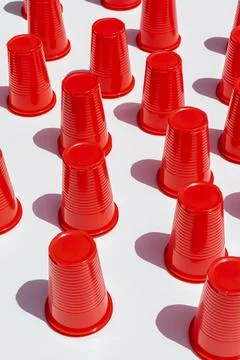 Red Plastic Drinking Cups pattern as a background Foto stock