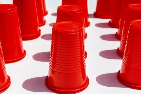 Red Plastic Drinking Cups pattern as a background Foto stock