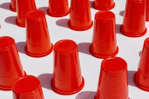 Red Plastic Drinking Cups pattern as a background Foto stock