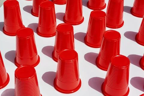 Red Plastic Drinking Cups pattern as a background Foto stock