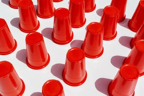 Red Plastic Drinking Cups pattern as a background Foto stock