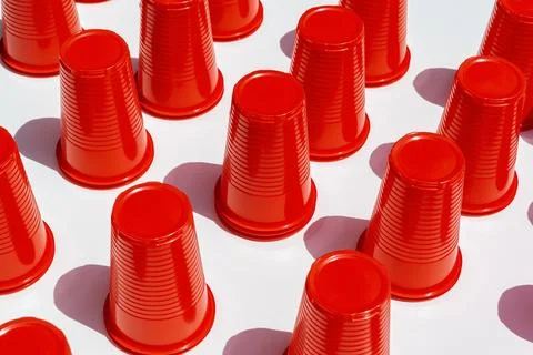 Red Plastic Drinking Cups pattern as a background Foto stock