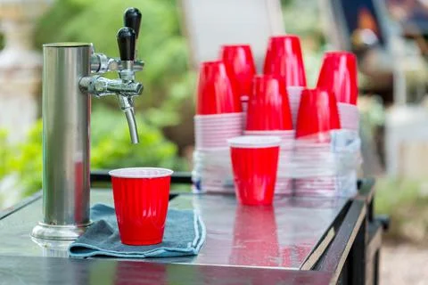 Red Plastic Drinking Cups. Stock Photos