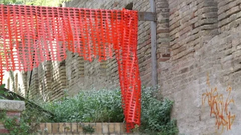 Red plastic fence on the reconstruction Stock Footage 41504662