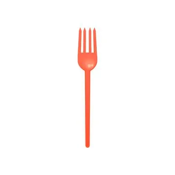 Red plastic fork realistic mockup vector illustration isolated on white. Stock Illustration
