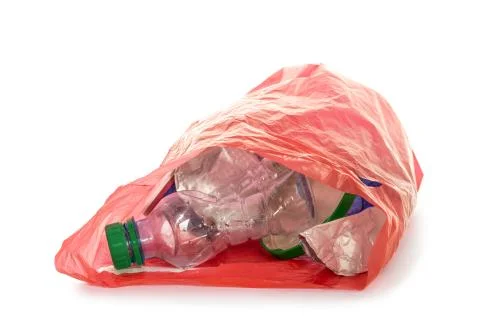 Red plastic garbage bag isolated on white background Stock Photos