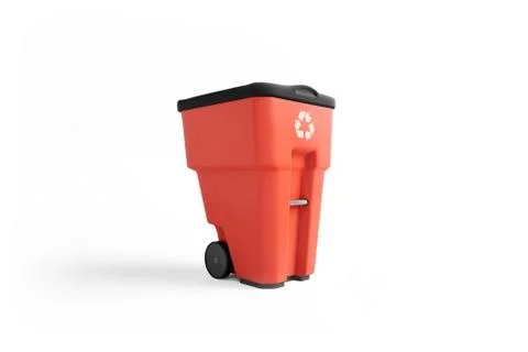 Red plastic garbage bin with recycling logo, isolated on white background イラスト素材