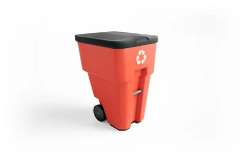 Red plastic garbage bin with recycling logo, isolated on white background イラスト素材
