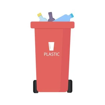 Red plastic garbage container on white background Stock Illustration