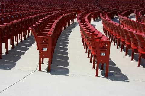 Red plastic seats, side 스톡 사진