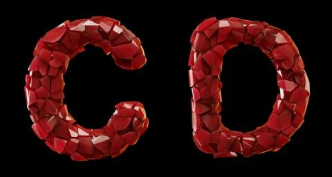 Red plastic set C, D made of 3d render plastic shards red color. Stock Illustration