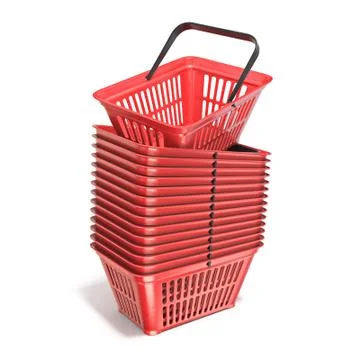 Red plastic shopping baskets 3D Stock Illustration