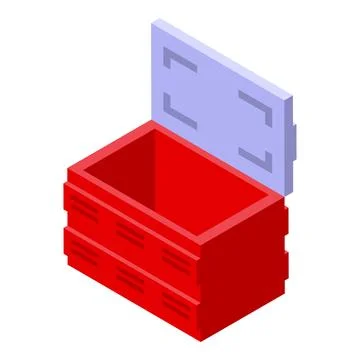 Red plastic storage box opening, isometric view Stock Illustration
