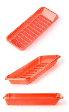 Red plastic tableware food container isolated over the white background Stock Photos