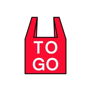 Red Plastic Takeout Bag To Go Icon With Handles Stock Illustration