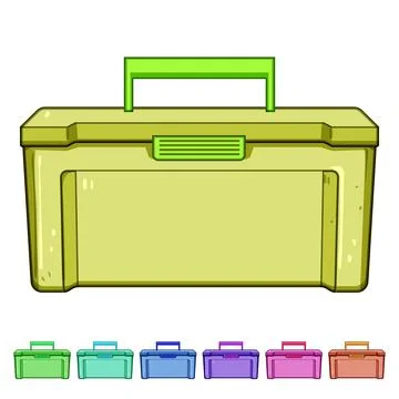 Red plastic toolbox holding building and repair tools Stock Illustration