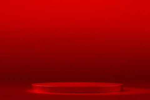 Red platform for showing product. Empty podium or pedestal display on red bac Stock Photos