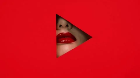 Red-Play-Button-Glossy-Lips Stock Footage 316480741