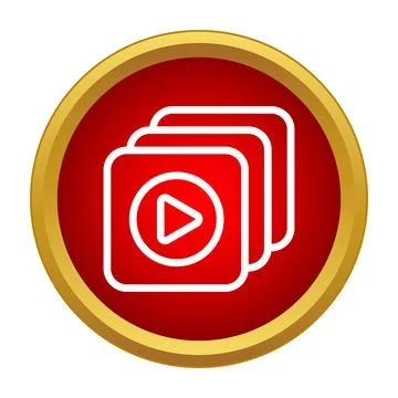 Red play button icon appearing on a framed video playlist 스톡 일러스트