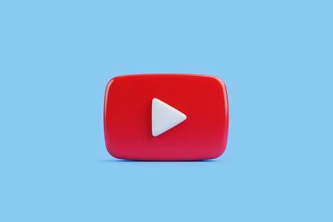 Red play button icon on blue background Stock Illustration