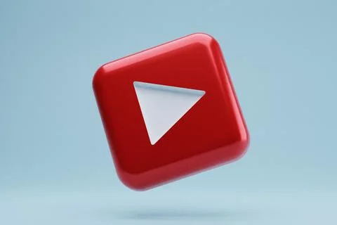 Red play button icon floating, light blue background, digital media Stock Illustration