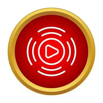Red play button icon with outward waves Stock Illustration