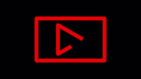 Red Play Button Icon within a Rectangle on animated Black Background image .. Stock Footage 321626423