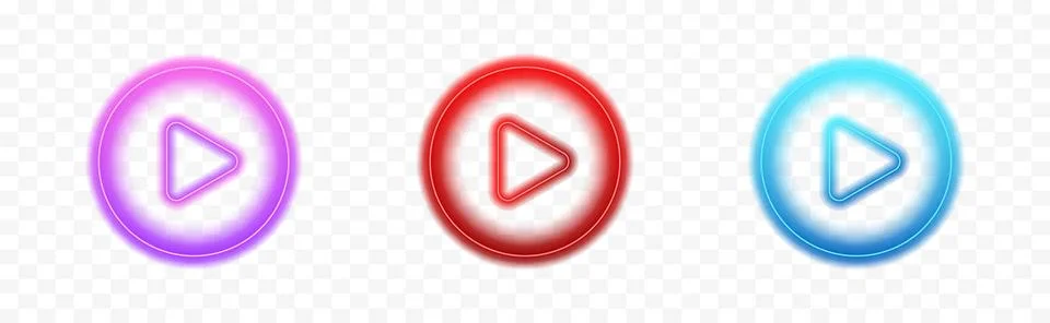 Red play button neon icon. Play button logo in red. Illustrazione stock