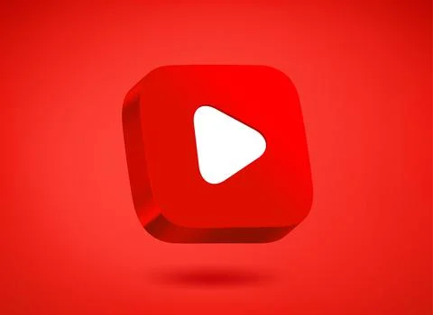 Red play button on red background. 3d vector illustration Illustrazione stock
